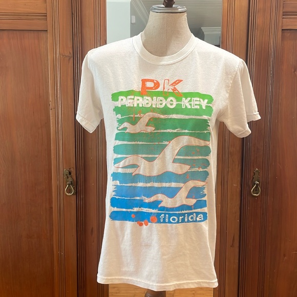 Perdido Key Florida shorts sleeve white T-shirt seagulls Cotton blend size S - Picture 7 of 7
